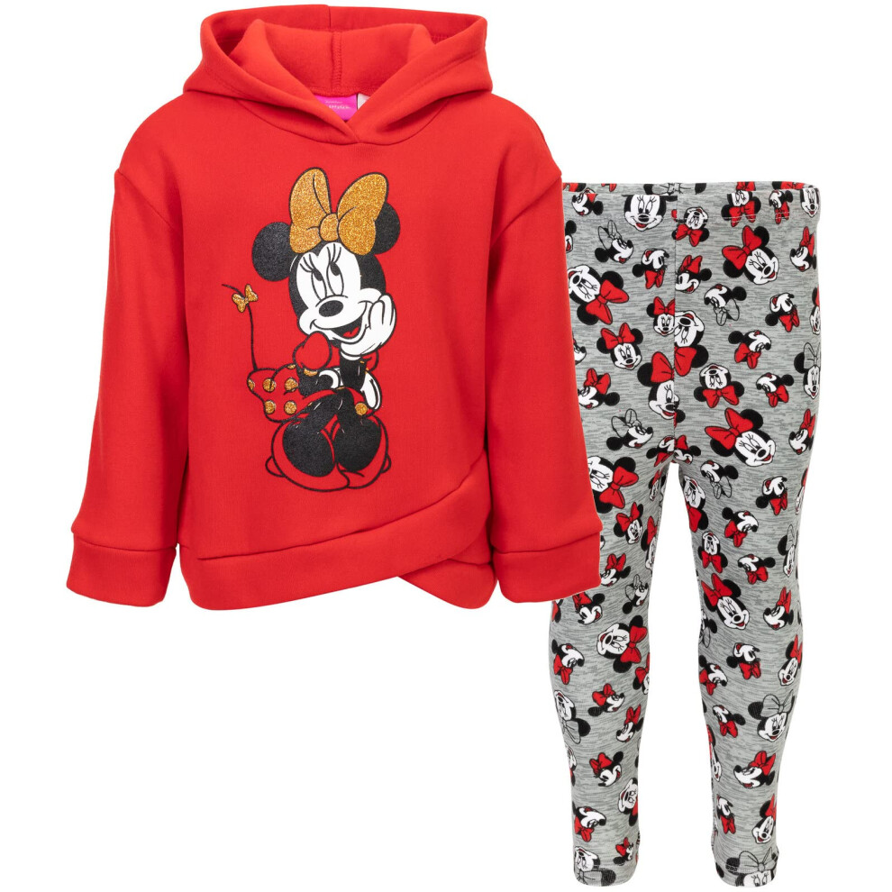 Disney Minnie Mouse Big Girls Fleece Hoodie and Leggings Outfit Set Red 10-12