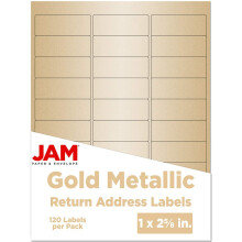 JAM PAPER R   cksendeadressetiketten     Standardversand     1 x 2 5/8     Gold Metallic     120 Versandetiketten/Packung