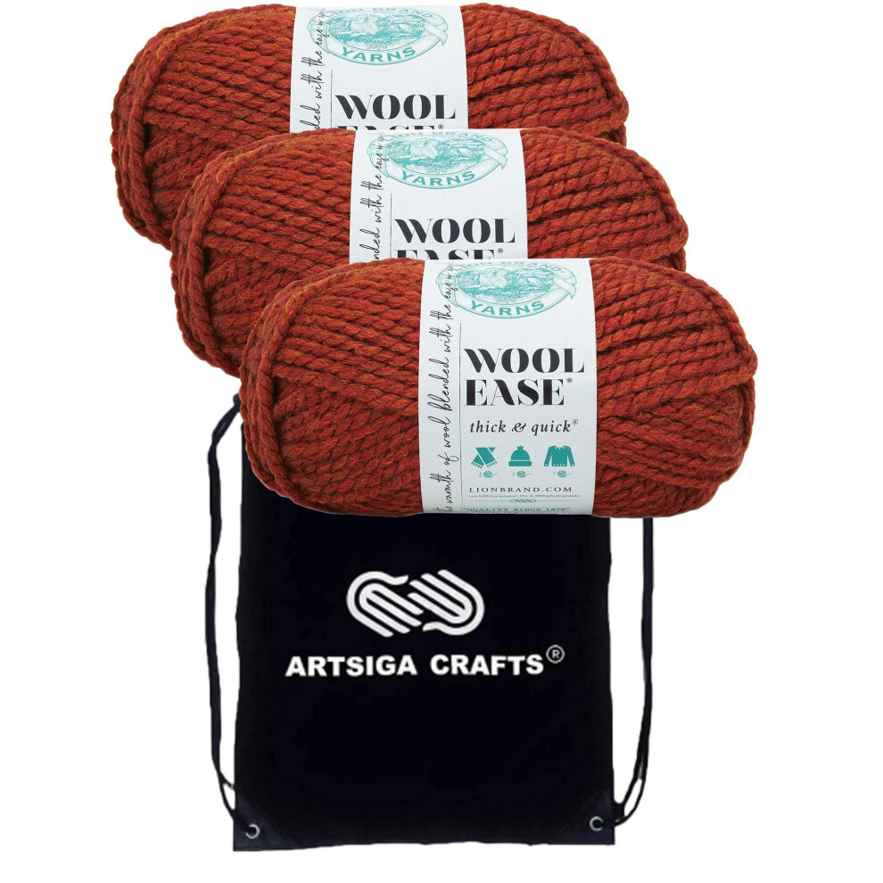 Lion Brand Wool Ease Thick & Quick Spice 640-135 (3-Skeins - Same Dye Lot) #6 S Bulky Acrylic-Wool Yarn for Crocheting and Knitting with Project Bag