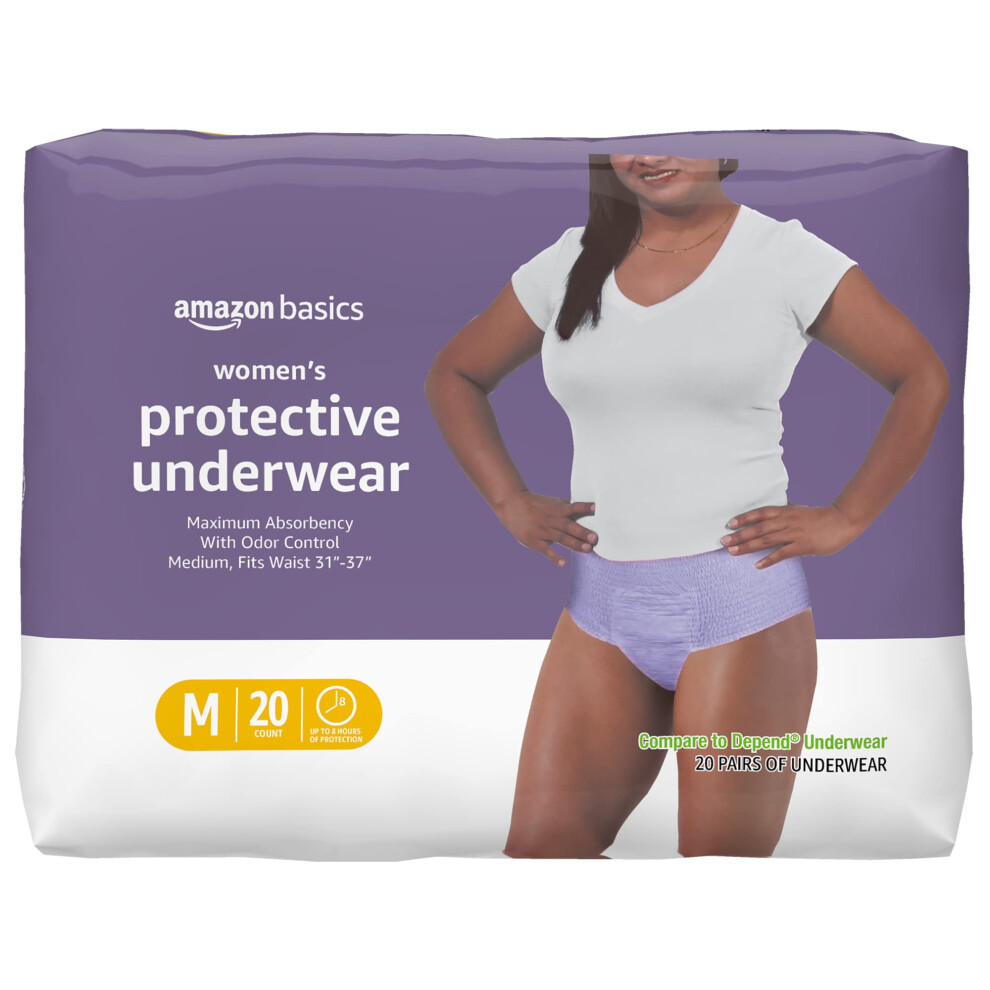 Amazon Basics Incontinence Underwear for Women  Protective  Disposable  Postpartum  Maximum Absorbency  Medium  Lavender  20 Count