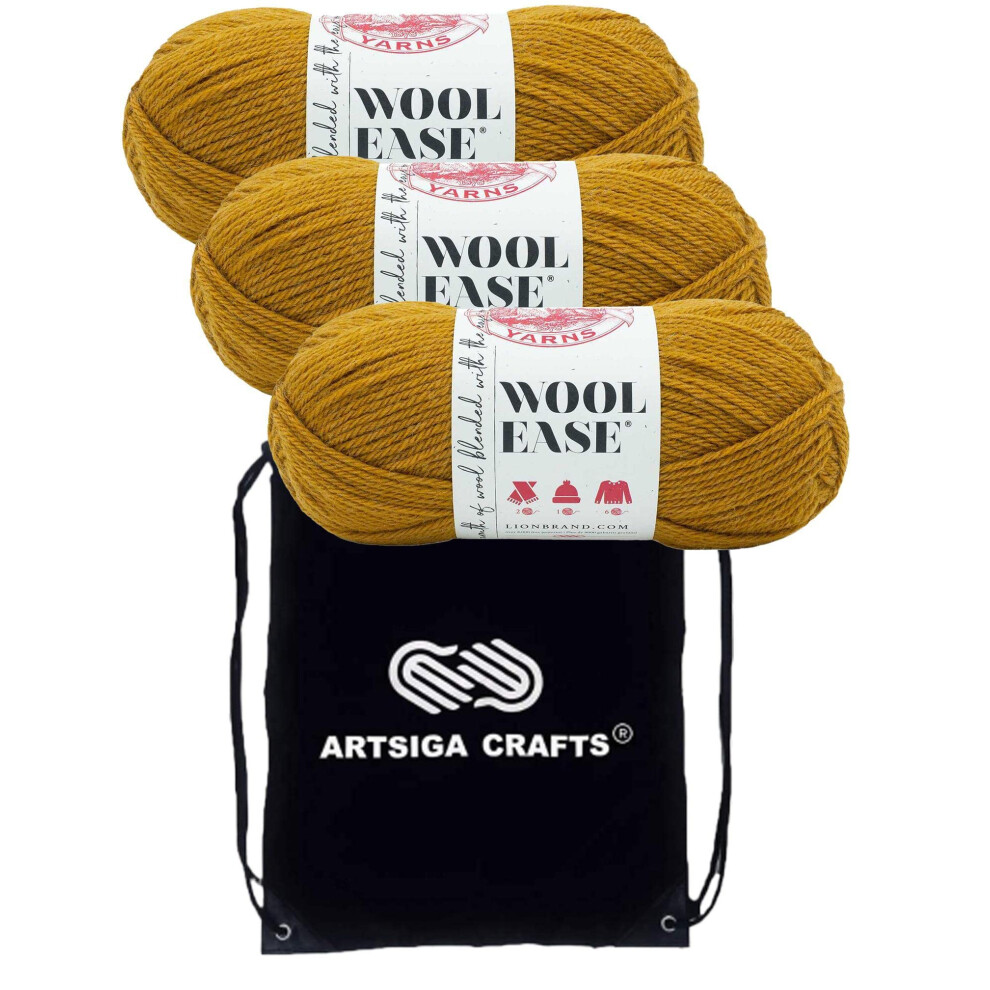 Lion Brand Wool Ease Arrowwood 620-087 (3-Skeins - Same Dye Lot) Worsted Medium #4 Polyester Yarn for Crocheting and Knitting with Project Bag