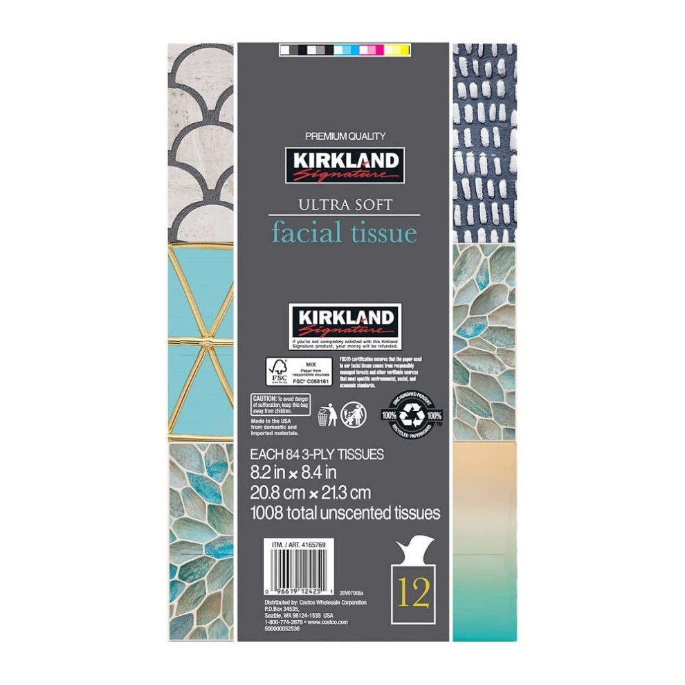 Kirkland Signature Facial Tissue  3-Ply  84 Count (12 Pack)