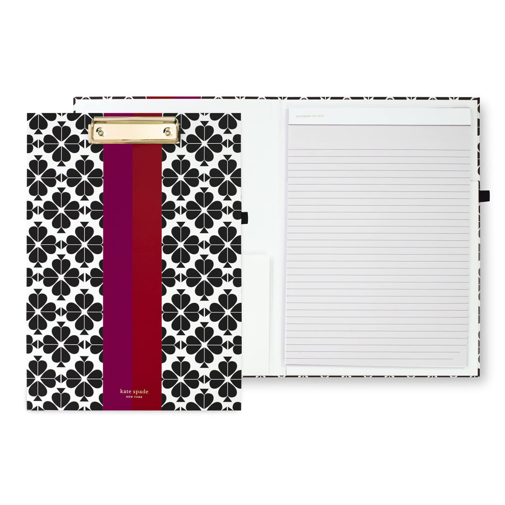 Kate Spade New York A4 Clipboard Folio with Low Profile Clip  Professional Padfolio Includes Lined Notepad  Pen Loop  and Pocket  Black Spade Flower