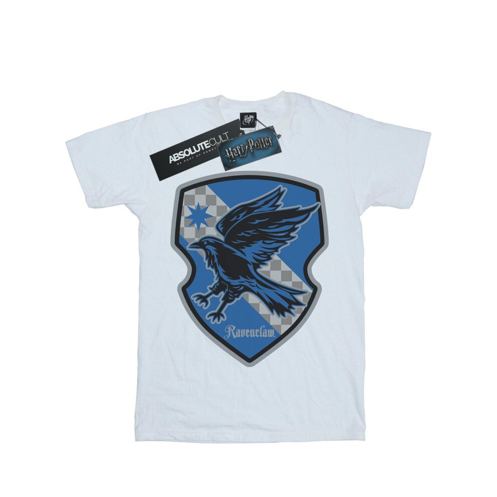 (S, White) Harry Potter Womens/Ladies Ravenclaw Crest Flat Cotton Boyfriend T-Shirt