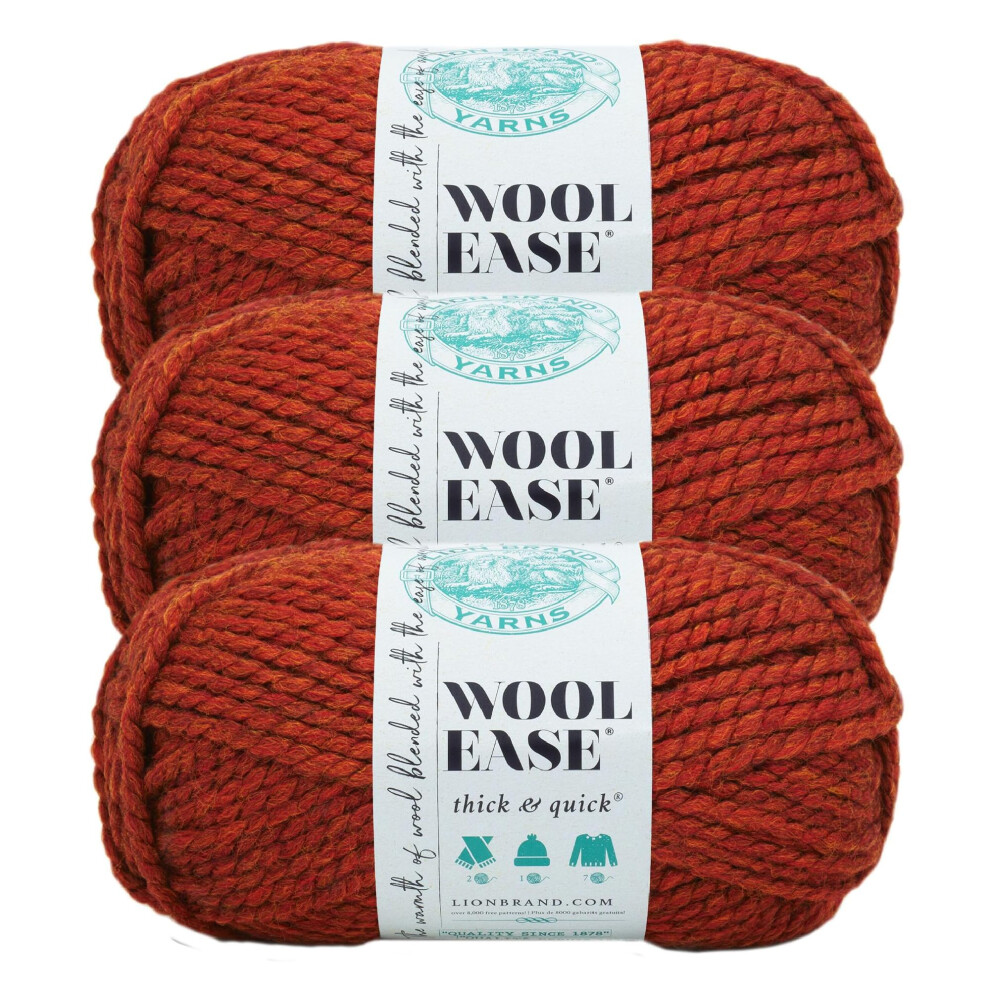 Lion Brand Yarn Wool-Ease Thick & Quick Yarn  Soft and Bulky Yarn for Knitting  Crocheting  and Crafting  3 Pack  Spice