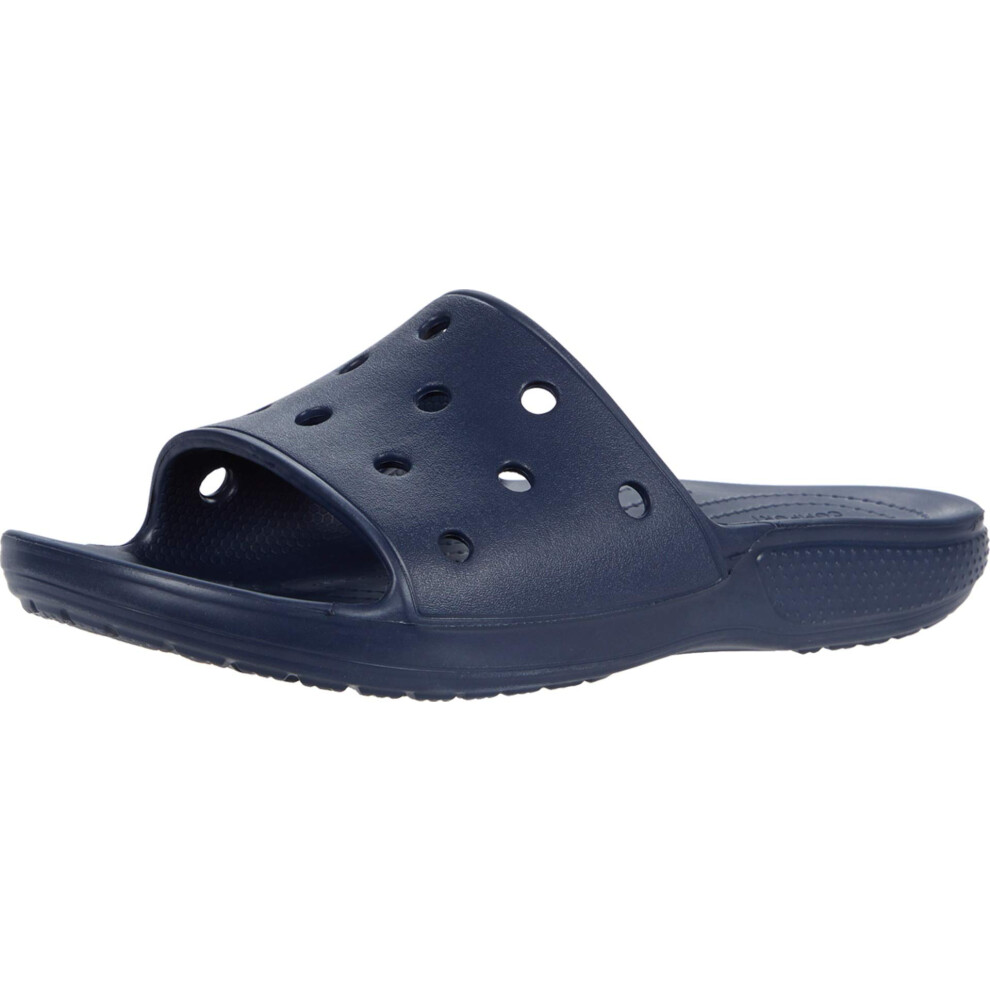 crocs classic Slide Sandals for Men  and Women - Slip-On Style with Jibbitz charms  croslite Foam Footbed  and Open Toe Navy Mens 6  Womens 8 Medium