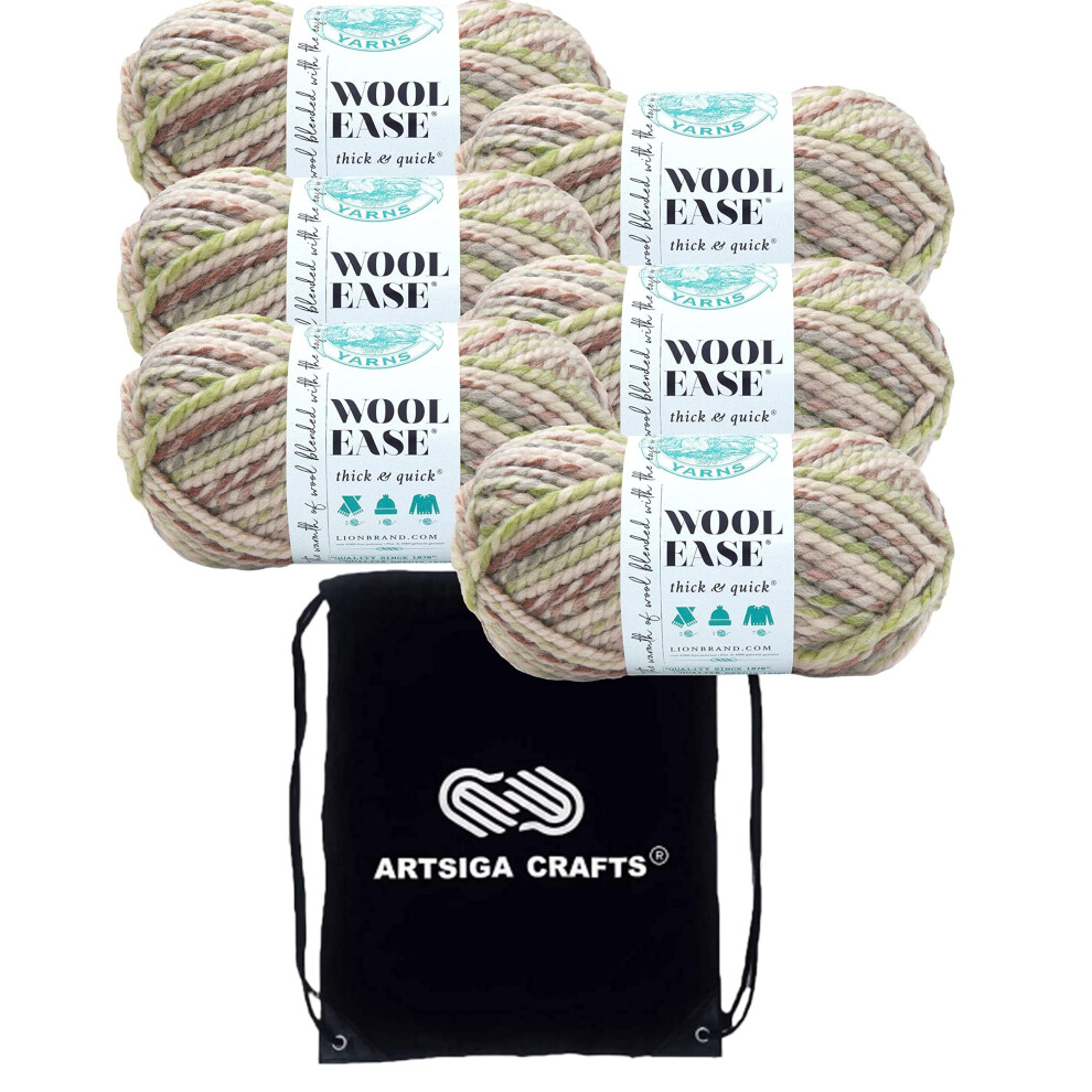 Lion Brand Wool Ease Thick & Quick Fern 640-551 (6-Skeins - Same Dye Lot) #6 S Bulky Acrylic-Wool Yarn for Crocheting and Knitting with Project Bag