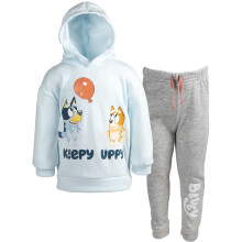 Bluey Bingo Peuterjongens Fleece Hoodie en Broek Outfit Set Blauw/Grijs 4T