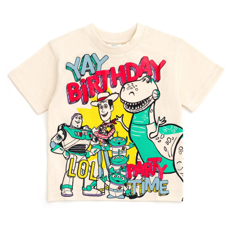 Disney Toy Story Birthday Toddler Boys Metallic Print T-Shirt Off White 3T