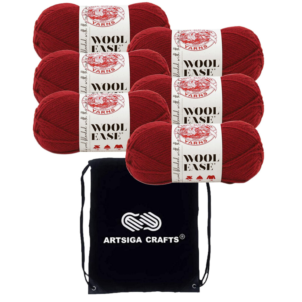 Lion Brand Wool Ease Cranberry 620-138 (6-Skeins - Same Dye Lot) Worsted Medium #4 Acrylic  Wool Yarn for Crocheting and Knitting with Project Bag