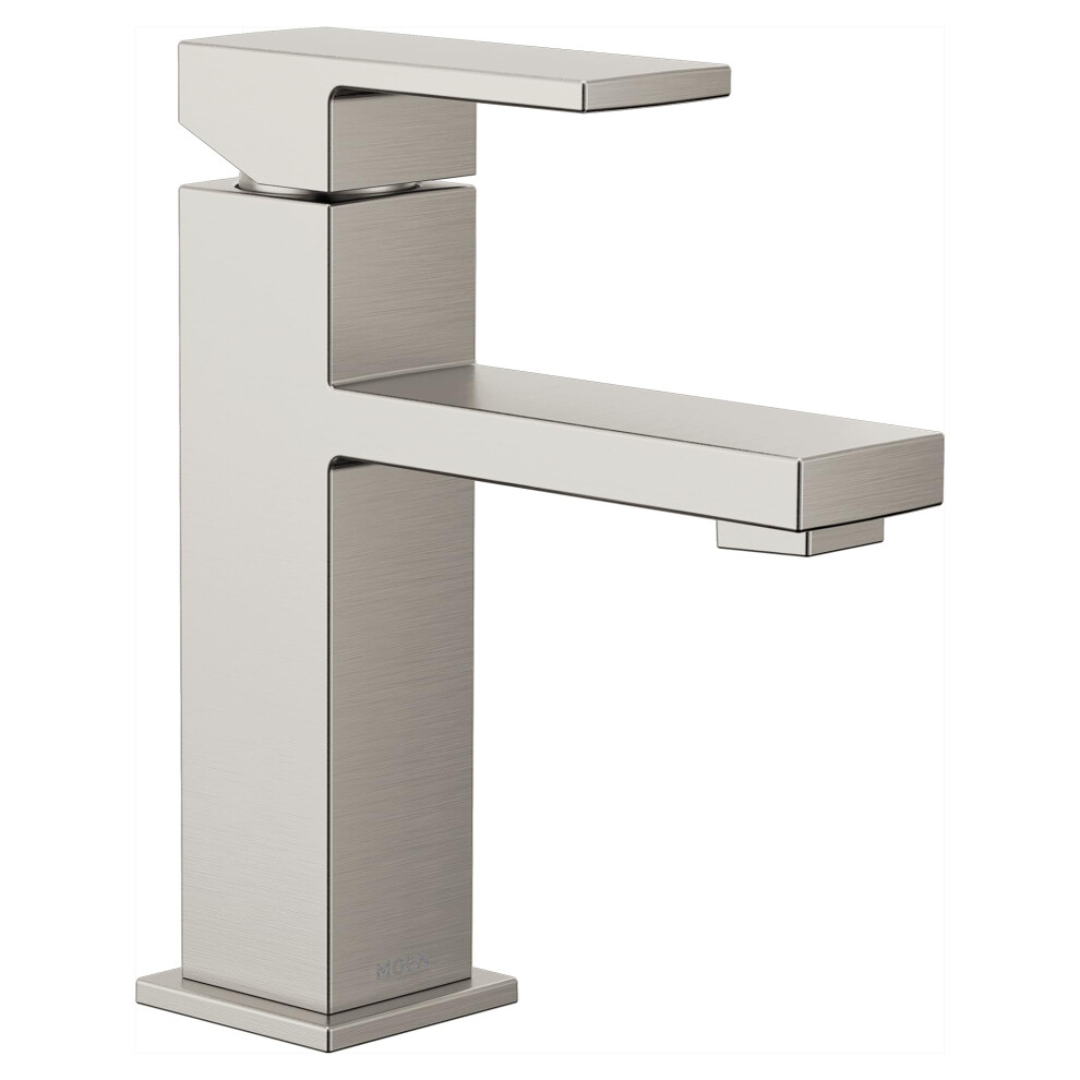 Robinet de lavabo de salle de bain moderne Moen Revyl Spot Resist Nickel     une poign   e et un trou avec plaque de pont en option et ensemble de vi