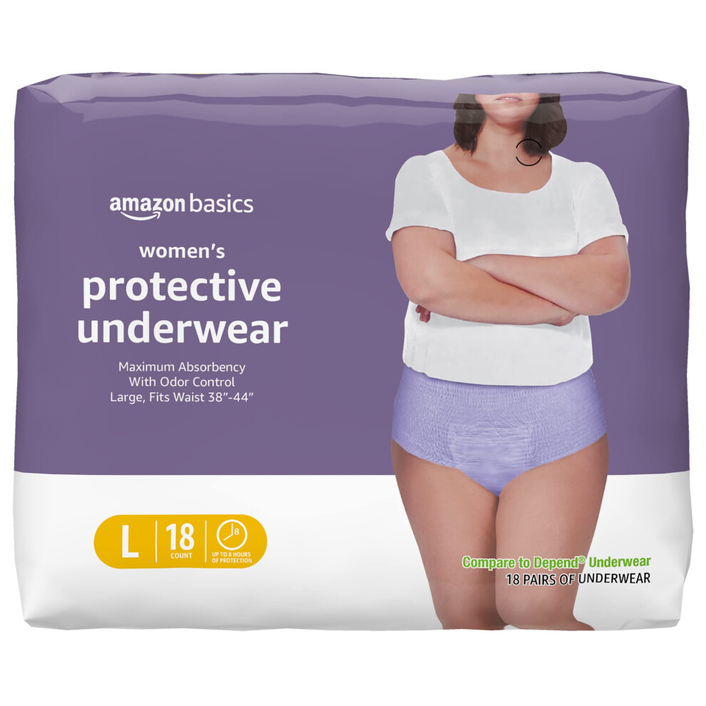 Amazon Basics Incontinence Underwear for Women  Protective  Disposable  Postpartum  Maximum Absorbency  Large  Lavender  18 Count