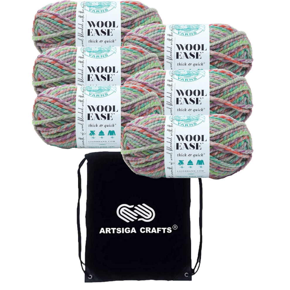 Lion Brand Wool Ease Thick & Quick Eden 640-537 (6-Skeins - Same Dye Lot) #6 S Bulky Acrylic-Wool Yarn for Crocheting and Knitting with Project Bag