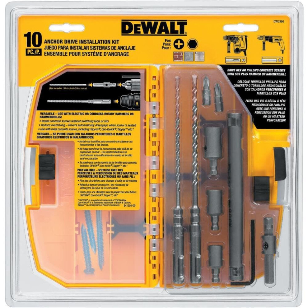 DeWalt DW5366 10-Piece SDS Plus Rock Carbide Anchor Drive Installation Kit