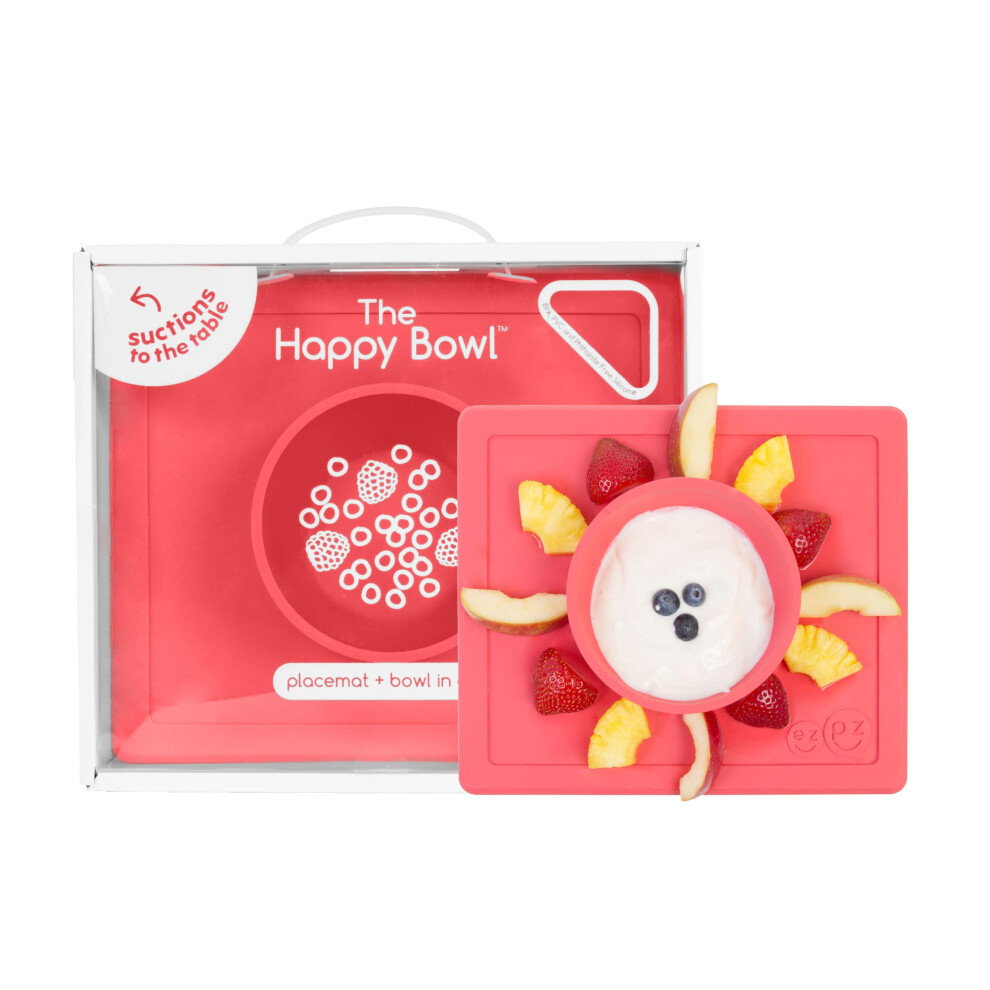 Ezpz Happy Bowl - 24 Mois Et Plus (Corail) - Bol Ventouse 100 % Silicone Avec Set De Table Int Gr - Passe Au Lave-Vaisselle-image