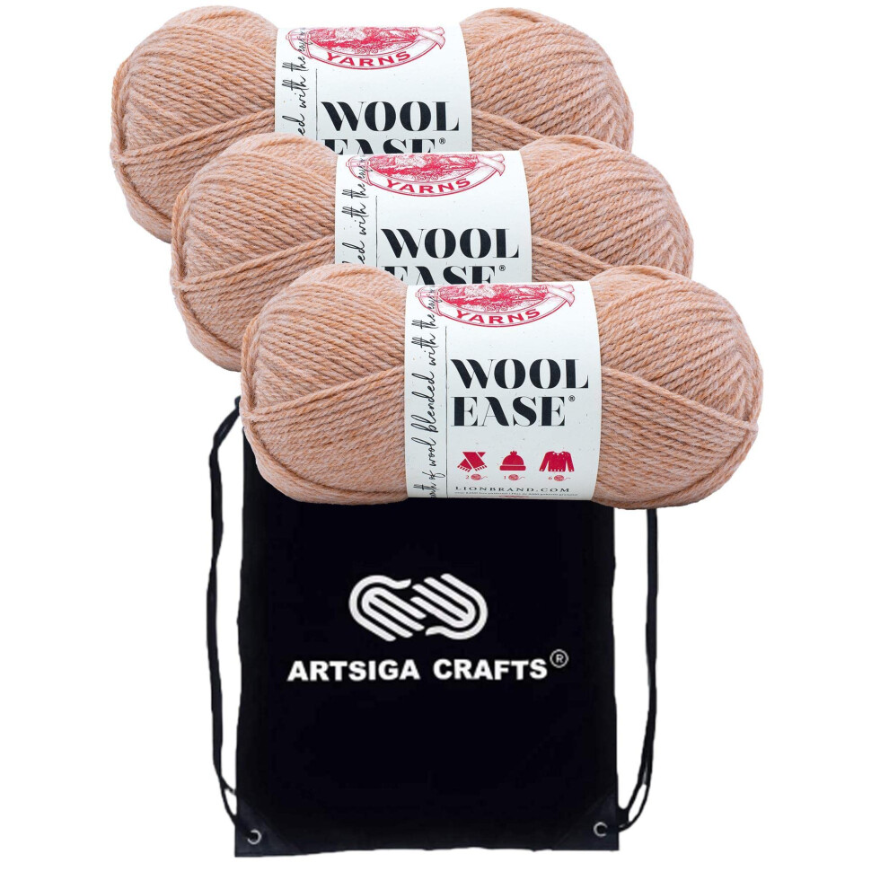 Lion Brand Wool Ease Thrush 620-025 (3-Skeins - Same Dye Lot) Worsted Medium #4 Acrylic  Wool Yarn for Crocheting and Knitting with Project Bag
