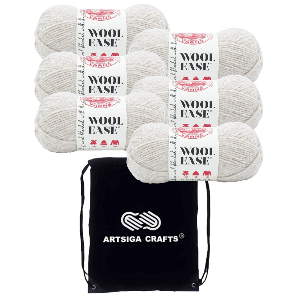 Lion Brand Wool Ease Linen 620-096 (6-Skeins - Same Dye Lot) Worsted Medium #4 Acrylic  Wool Yarn for Crocheting and Knitting with Project Bag