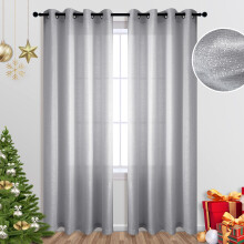 KOUFALL Silver Christmas Curtains for Living Room Decor Elegant Sheer Sparkle Glitter Curtains for Bedroom Light Grey 84 Inches Long