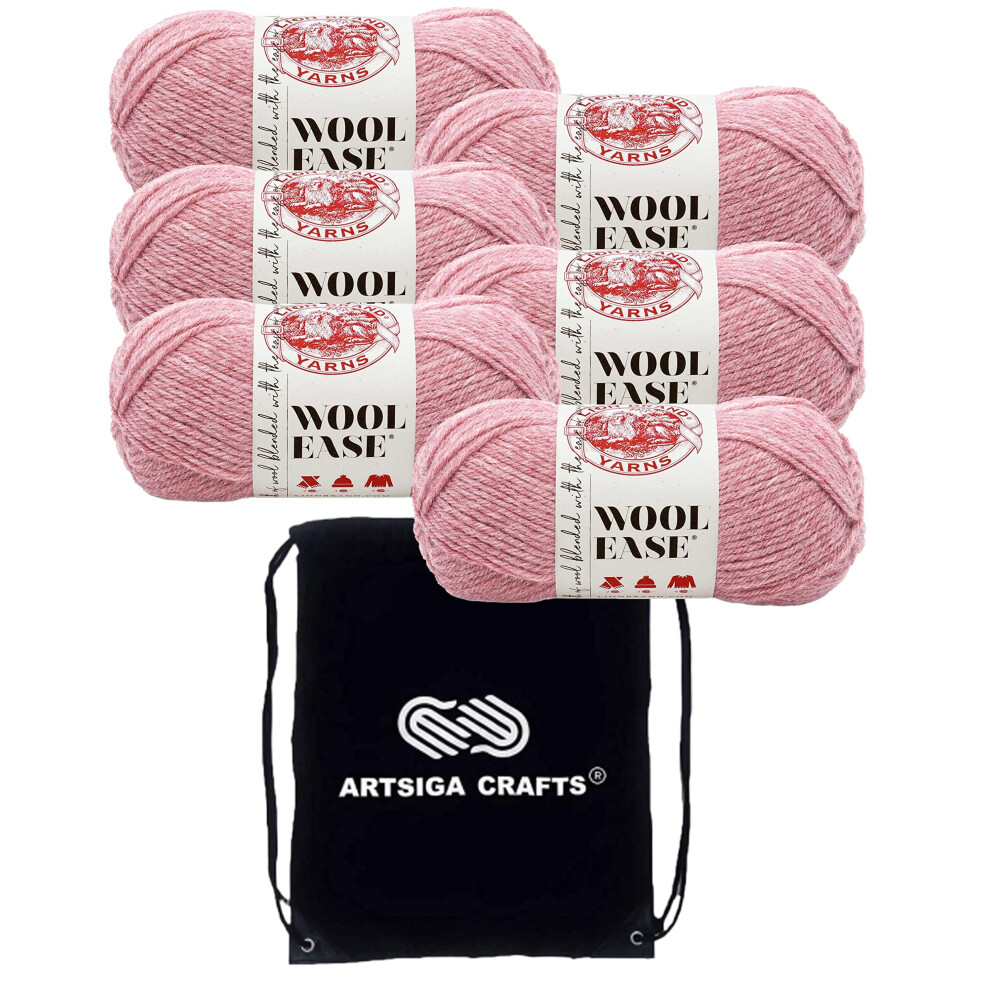 Lion Brand Wool Ease Rose Heather 620-140 (6-Skeins - Same Dye Lot) Worsted Medium #4 Acrylic  Wool Yarn for Crocheting and Knitting with Project Bag