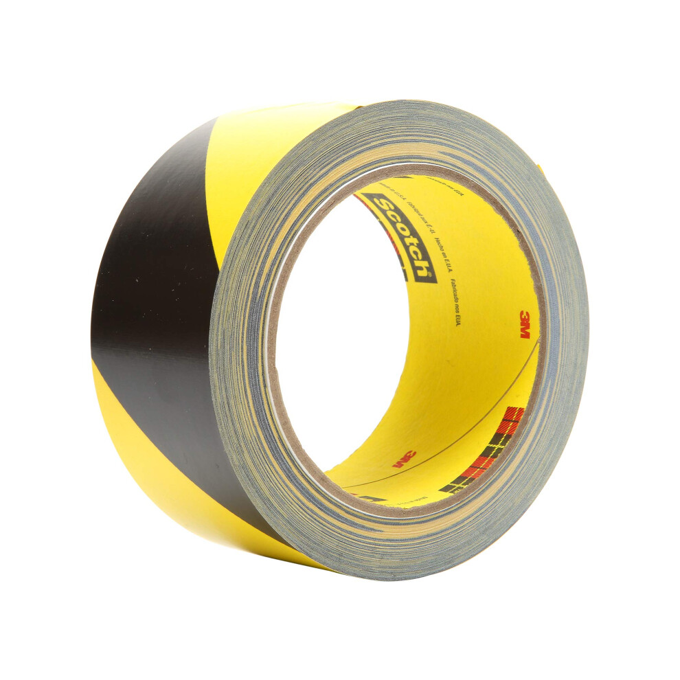 3M Striped Vinyl Safety Tape 5702 - High Visibility Caution Tape for Lane and Floor Marking - 2"""" x 36 Yards  5.4 Mil  1 Roll - Black and Yellow
