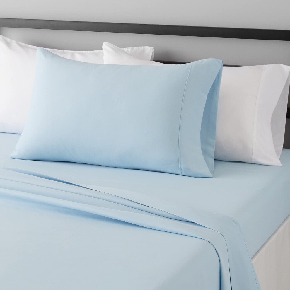 Amazon Basics Lightweight Super Soft Easy Care Microfiber 3-Piece Bed Sheet Set with 14-Inch Deep Pockets  Twin XL  Light Blue  Solid