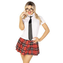 Leg Avenue dames - 4-delige Private School Sweetie Set Sexy Plissé Rok Rollenspel Kostuum Halloween Set voor Volwassenen, Wit/Rood, Klein