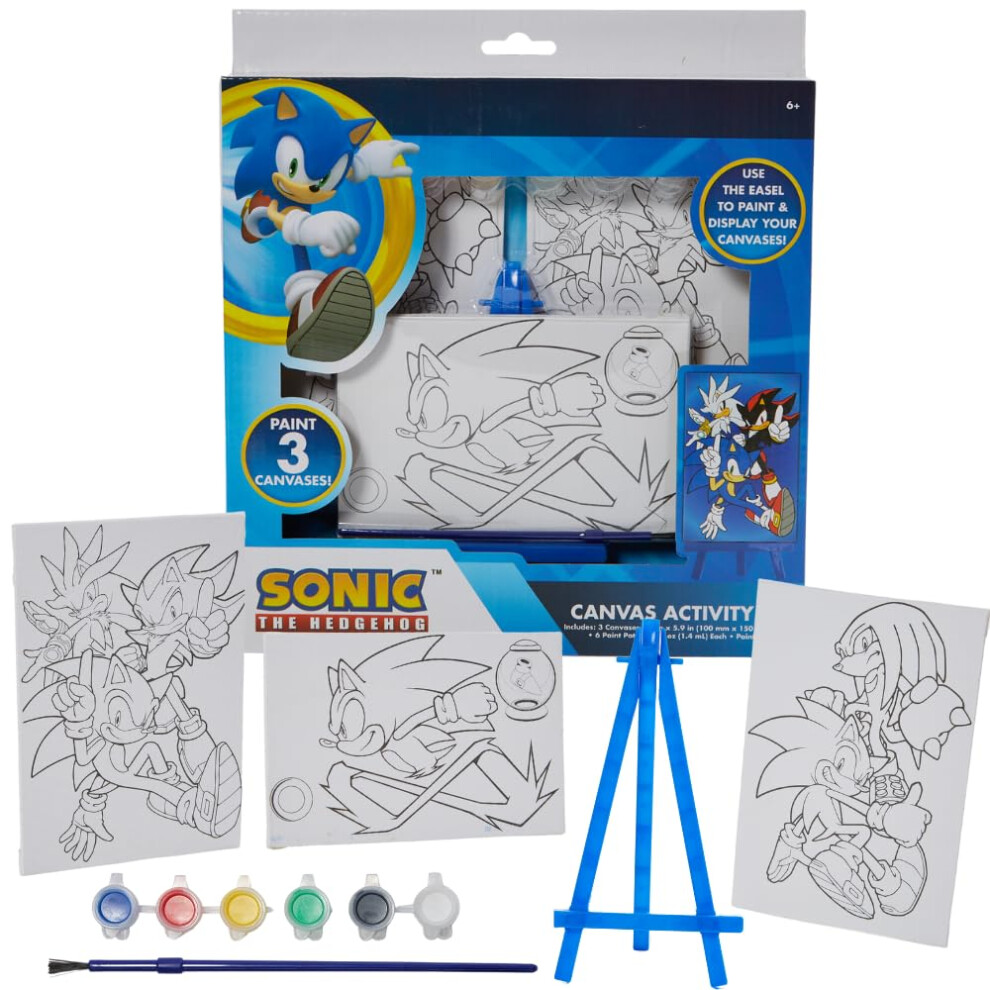Set De Pintura Para Lienzo De Sonic The Hedgehog De Innovative Designs Para Ni Os Con 3 Lienzos, Pintura Acr Lica, Pincel Y Caballete.-image