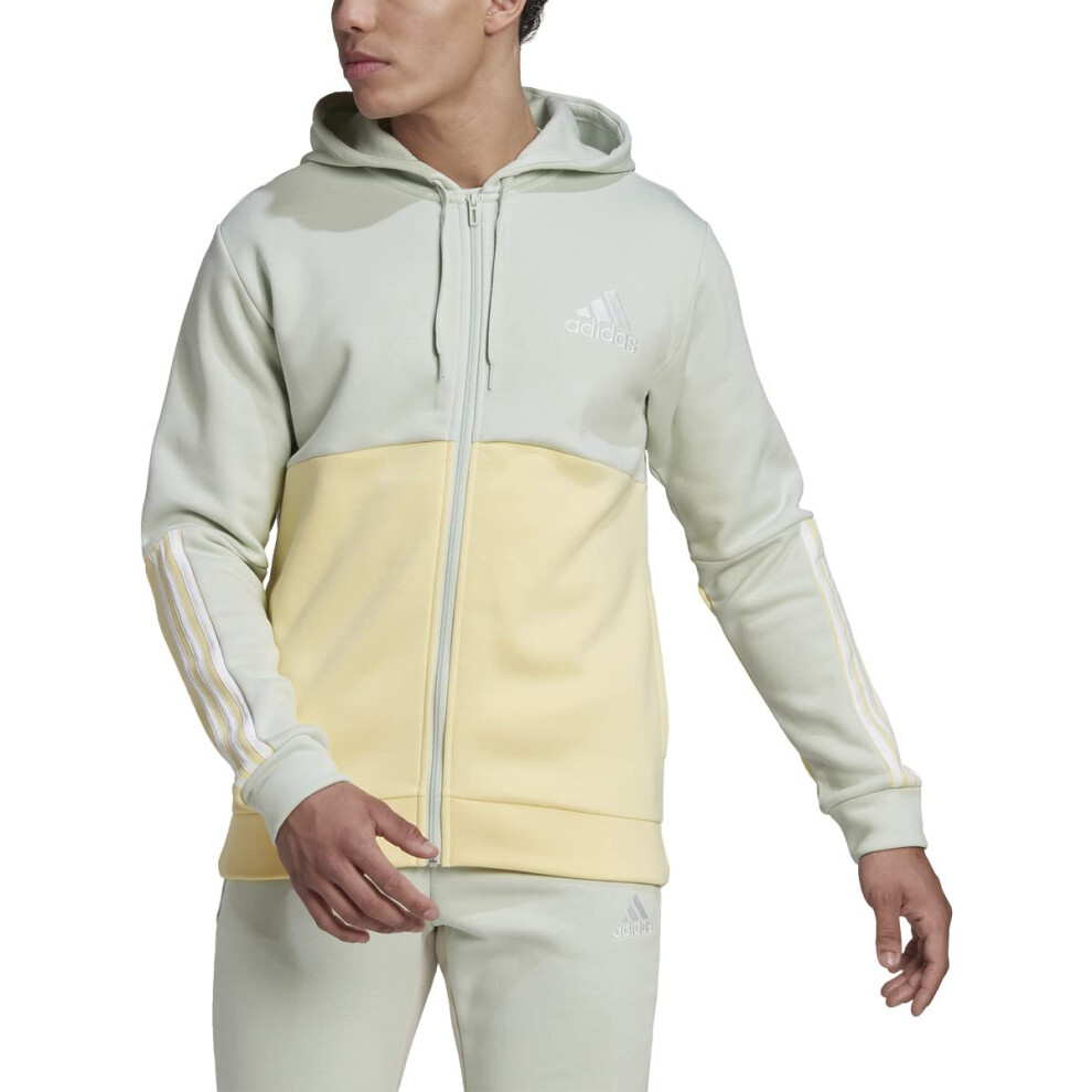 adidas Men's Essentials Colorblock Full Zip Hoodie  Linen Green/Almost Yellow  Large