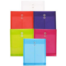 Envelopes de plstico JAM PAPER com boto e fecho de cordo - Extremidade aberta em carta - 9 3/4 x 11 3/4 - Cores sortidas - 6/pacote