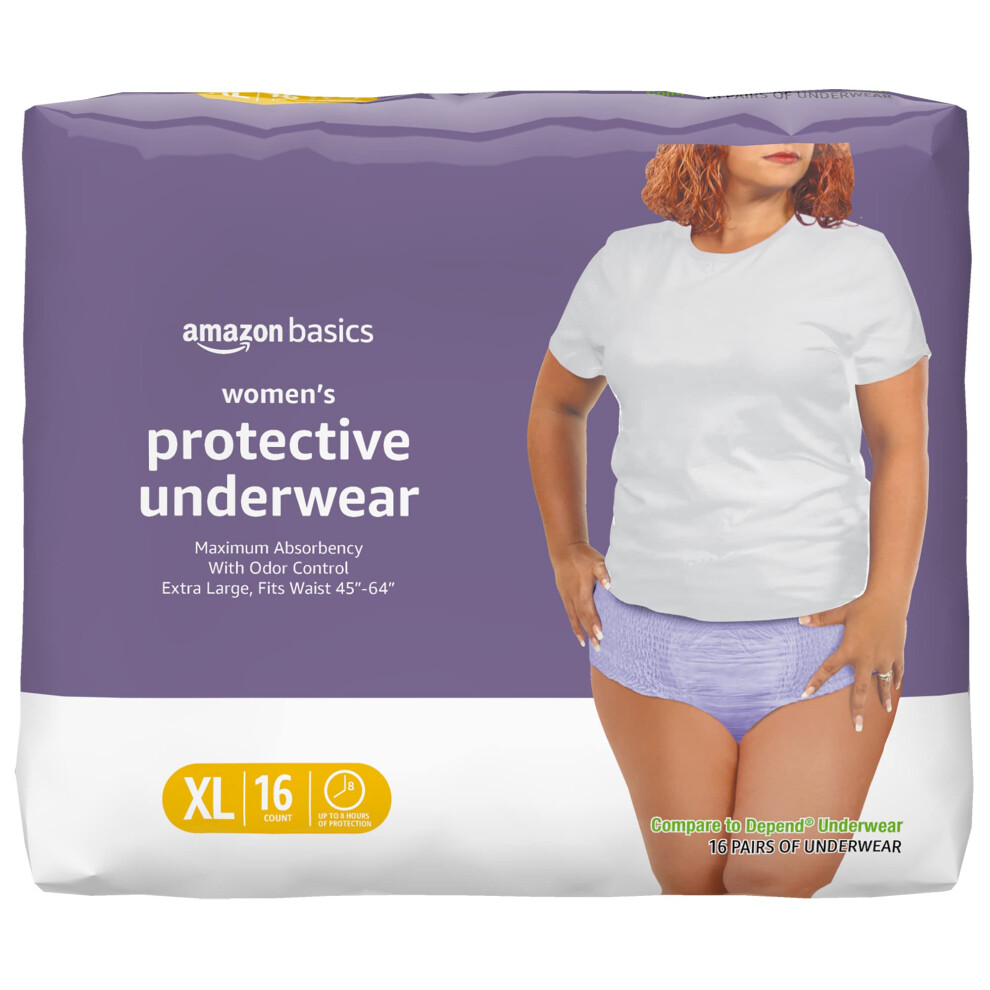 Amazon Basics Incontinence Underwear for Women  Protective  Disposable  Postpartum  Maximum Absorbency  X-Large  Lavender  16 Count