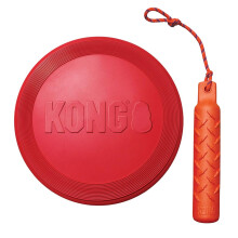 KONG - Flyer en Trainingsdummy - Drijvend apporteerspeeltje voor waterspel en vliegende schijf - voor grote honden