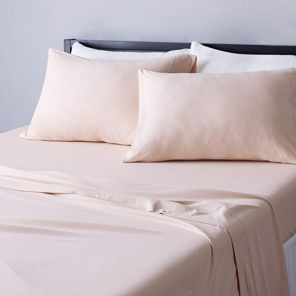 Amazon Basics 4 Piece Bed Sheet Set  100% Cotton Jersey  Includes Super Soft  Flat and Fitted Sheets  Pillowcase  Full  Blush  Solid