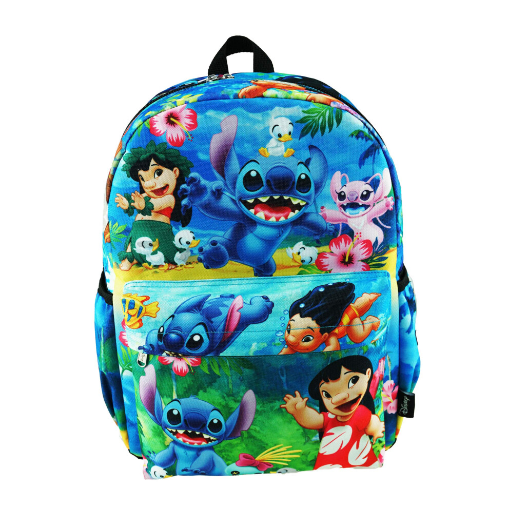 Lilo And Stitch Deluxe Oversize Print Large 16"""" Backpack with Laptop Compartment - A19563 Multi-color