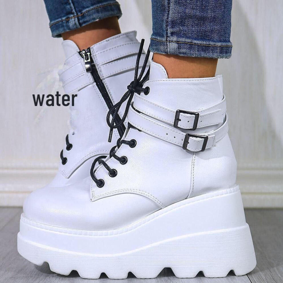 (white, 35) 2020 Autumn/winter Women's Thick-soled High-heeled Fashion Boots With Colorful Polyurethane Platform