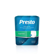 Presto Supreme Full Fit Incontinence Diapers/Briefs for Women and Men - Da adultos desechables Grandes 45 """" - 58 """" Case 72/Caso (4 bolsas de 18)