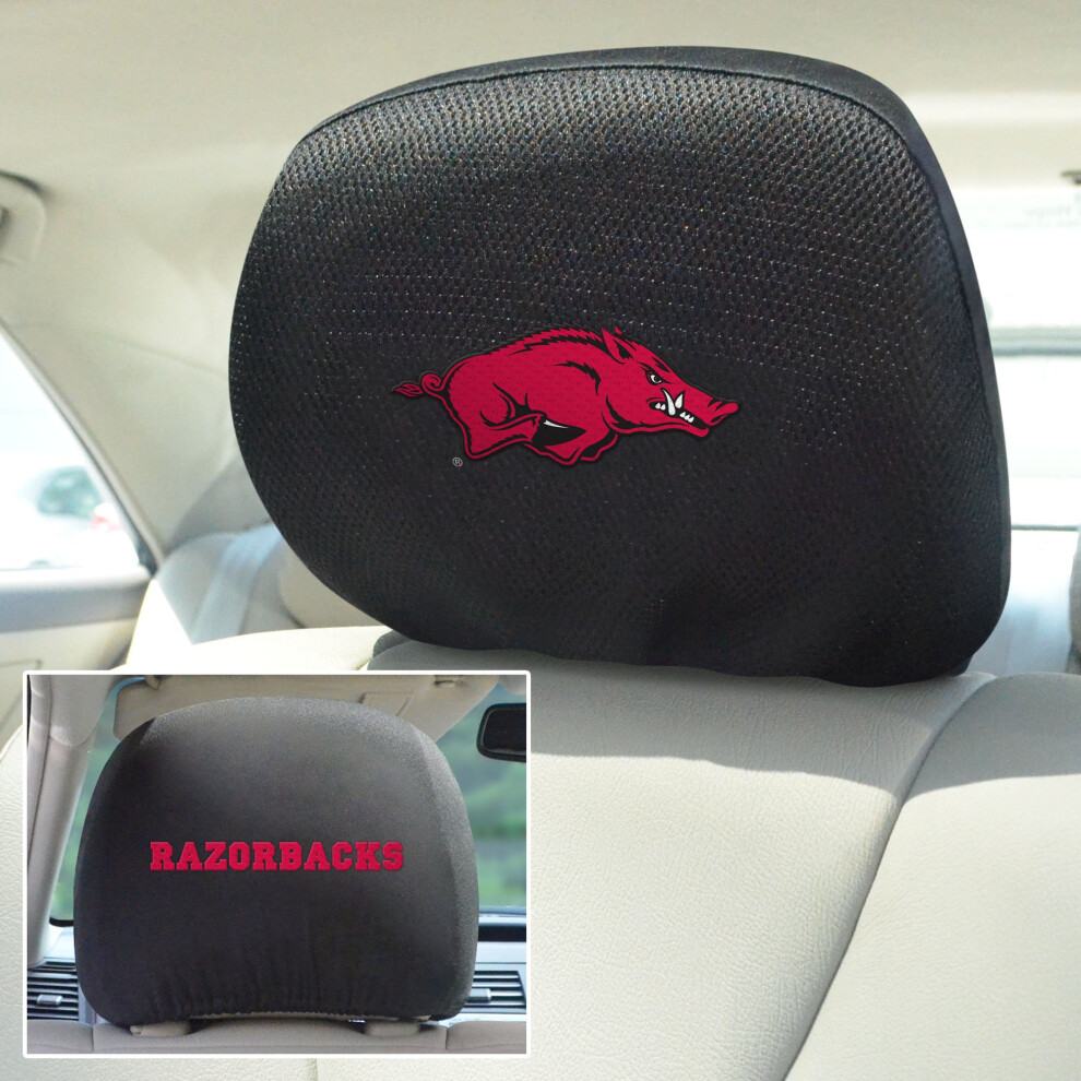 Fanmats 12557 Arkansas Razorbacks Embroidered Head Rest Cover Set - 2 Pieces 842989025571