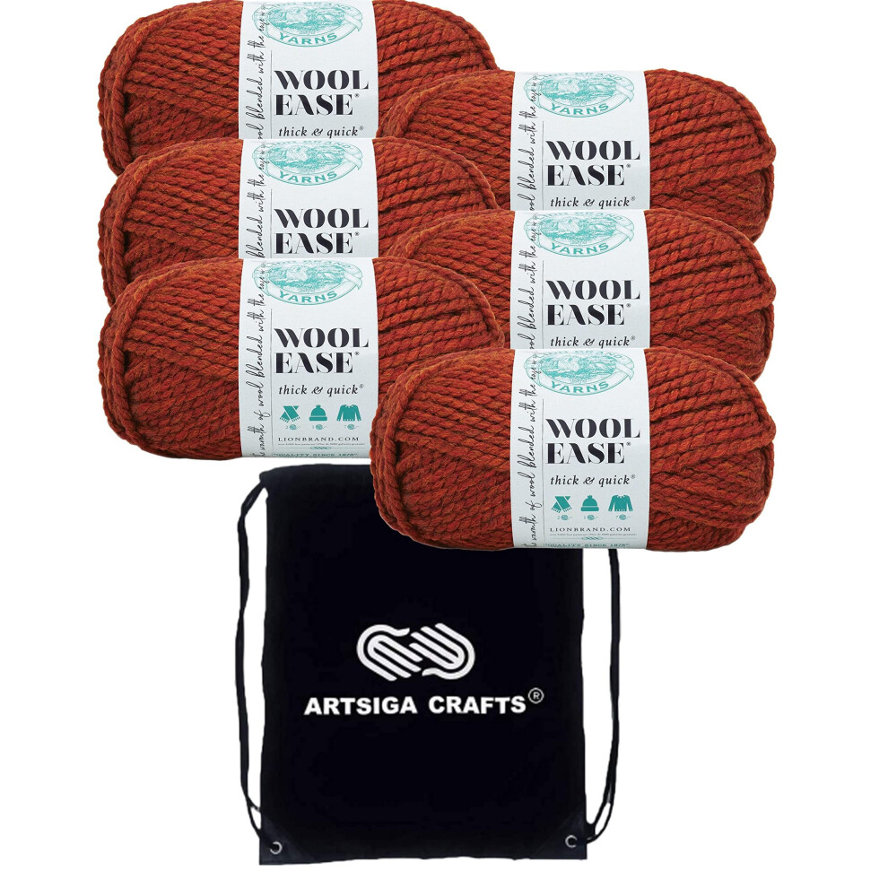 Lion Brand Wool Ease Thick & Quick Spice 640-135 (6-Skeins - Same Dye Lot) #6 S Bulky Acrylic-Wool Yarn for Crocheting and Knitting with Project Bag