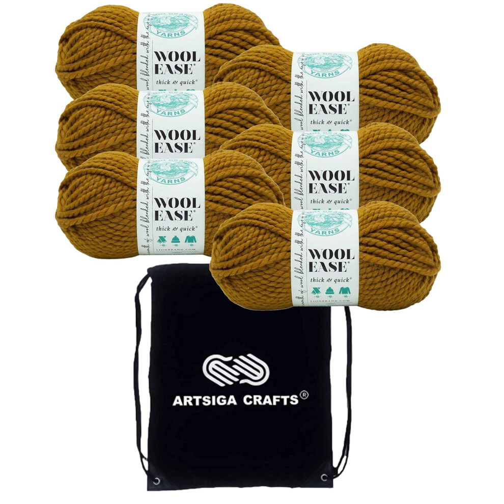 Lion Brand Wool Ease Thick & Quick Flax 640-186 (6-Skeins - Same Dye Lot) #6 S Bulky Acrylic-Wool Yarn for Crocheting and Knitting with Project Bag