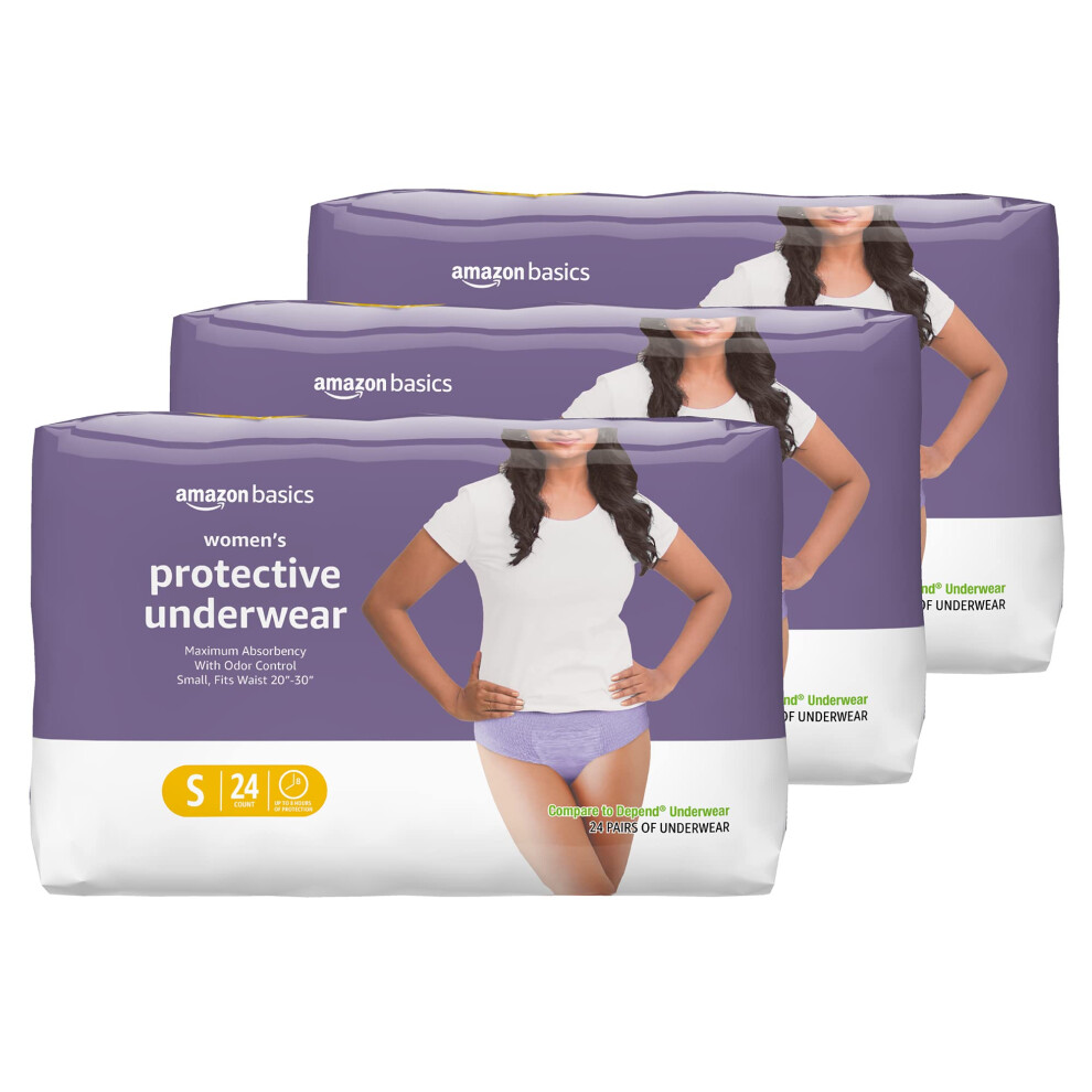 Amazon Basics Incontinence Underwear for Women  Protective  Disposable  Postpartum  Maximum Absorbency  Small  Lavender  72 Count (3 Packs of 24)