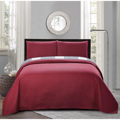 All American Collection Nyt 3-pc plaidtrykt vendbart senget?ppe/dynes?t (fuld/queen-size) 1