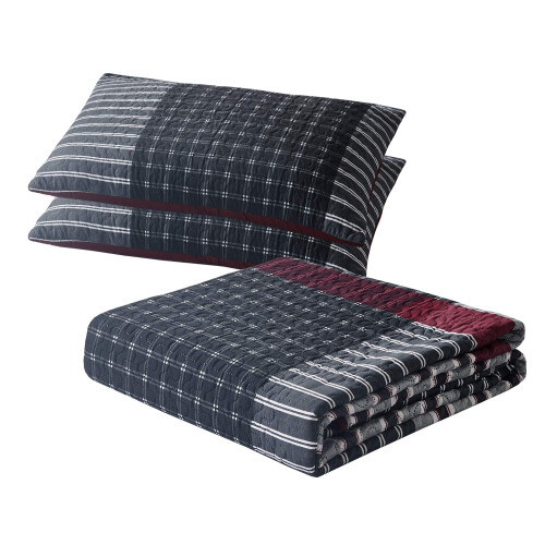 All American Collection Nyt 3-pc plaidtrykt vendbart senget?ppe/dynes?t (fuld/queen-size) 2