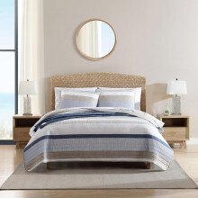 Nautica - Queen Quilt Set Cotton Reversible Bedding with Matching Shams Home Decor for All Seasons (Blue/Beige/White Queen)