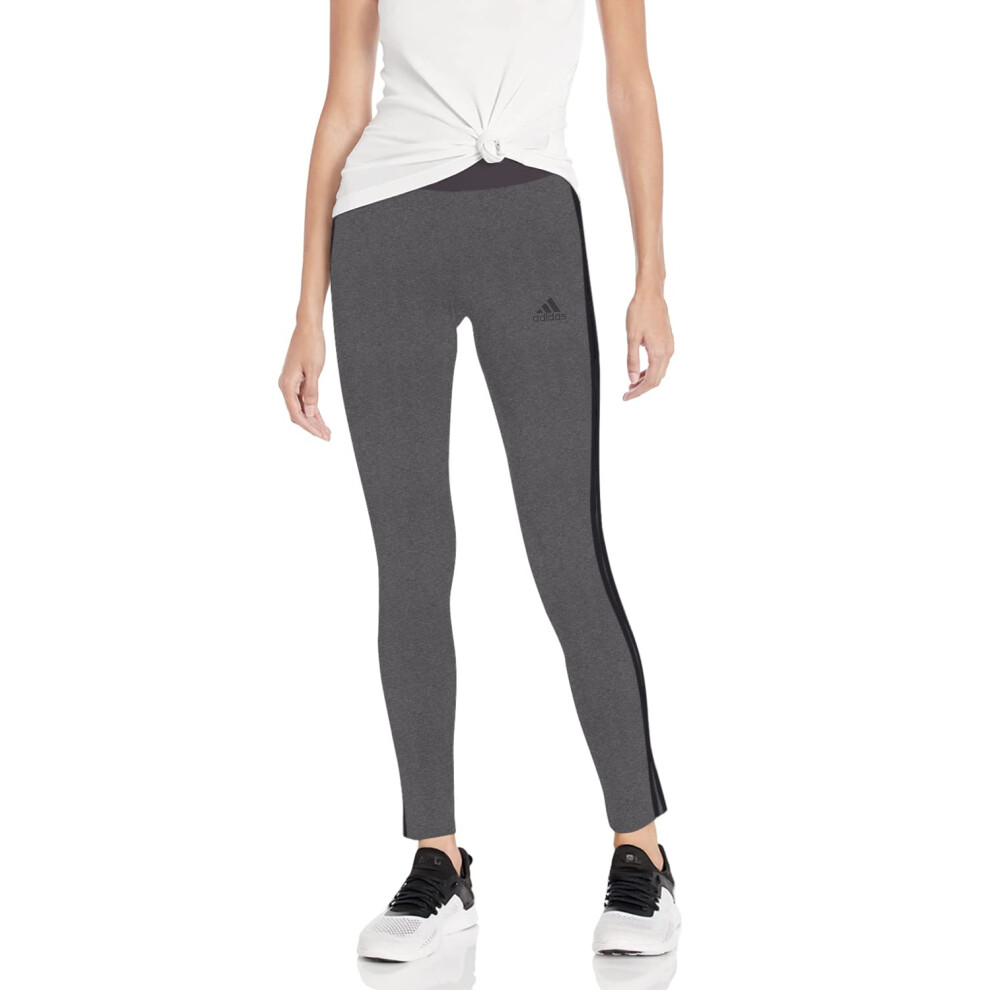 adidas Women's Loungewear Essentials 3-Stripes Leggings  Dark Grey Heather/Black  Medium/Petite