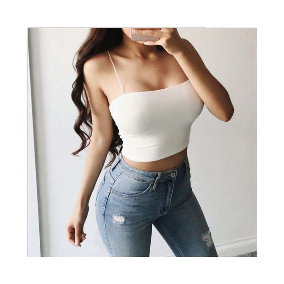 (White,M)Débardeur femme rayé crop top bustier tube cami gilet chemisier streetwear