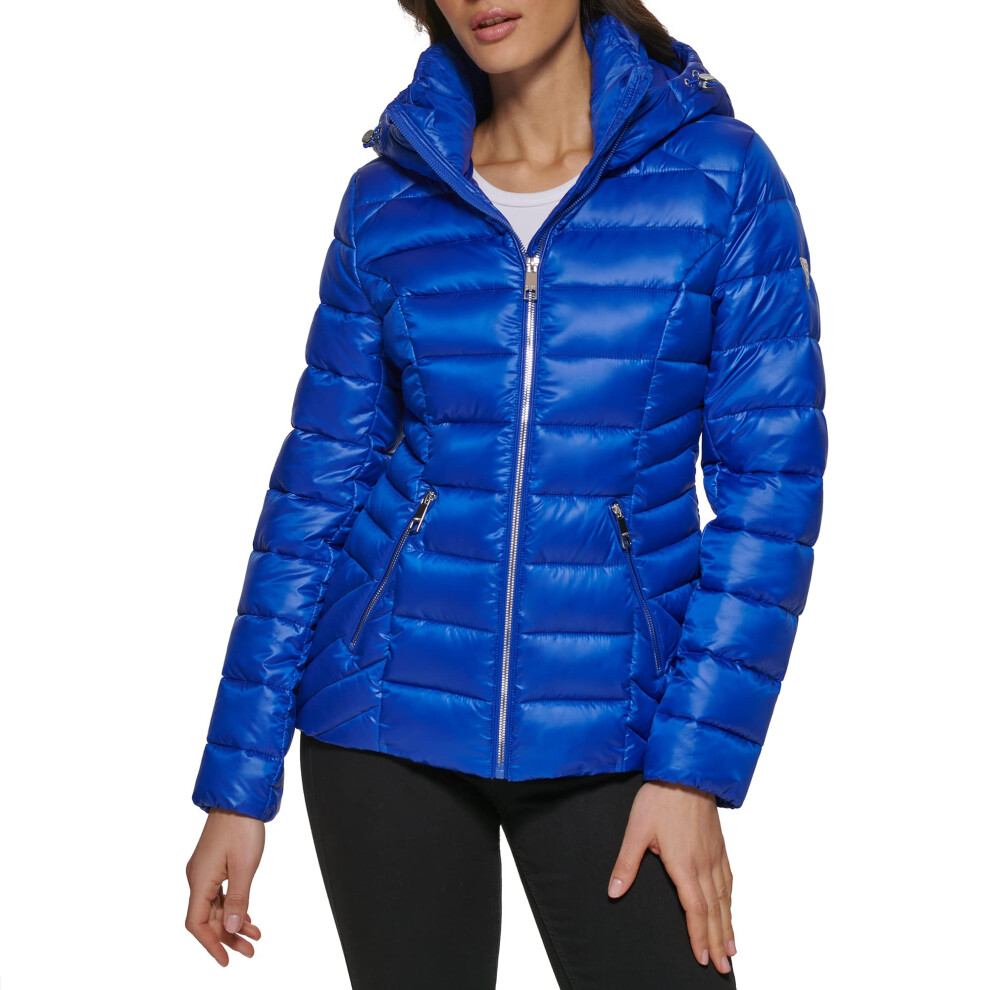 GUESS Women's Midweight Puffer Jacket  Quilted Indigo 2  Large