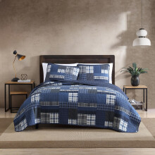 Eddie Bauer - King Quilt Set Reversible Cotton Bedding with Matching Shams Lightweight Home Decor for All Seasons (Eastmont Navy King)