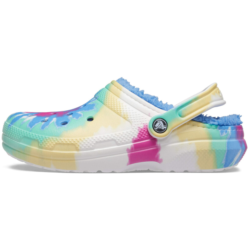 Crocs Unisex-Adult Classic Tie Dye Lined Clogs | Fuzzy Slippers  Powder Blue/Multi  14 Women/12 Men