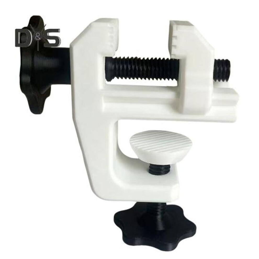 (white) 3D Printed Mini Vise 360 Degrees Rotating Workbench Clamp for Modeling Hobbyists No-Drill Installation Edge Mount Cable Organizer