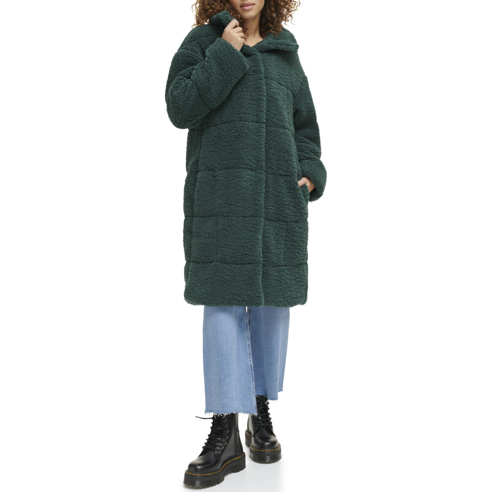Levi's Women's Long Length Patchwork Quilted Teddy Coat  Darkest Spruce