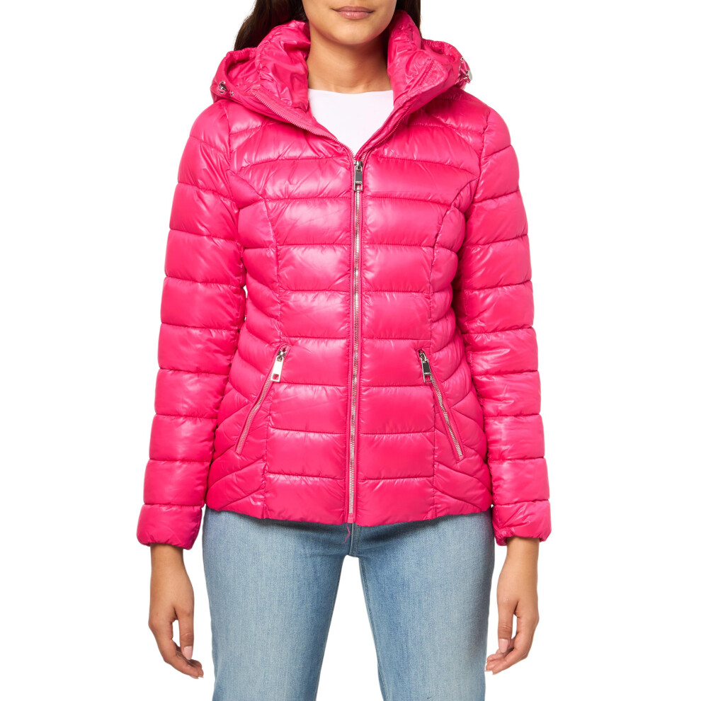 GUESS Women's Midweight Puffer Jacket  Quilted HOT Pink  Large